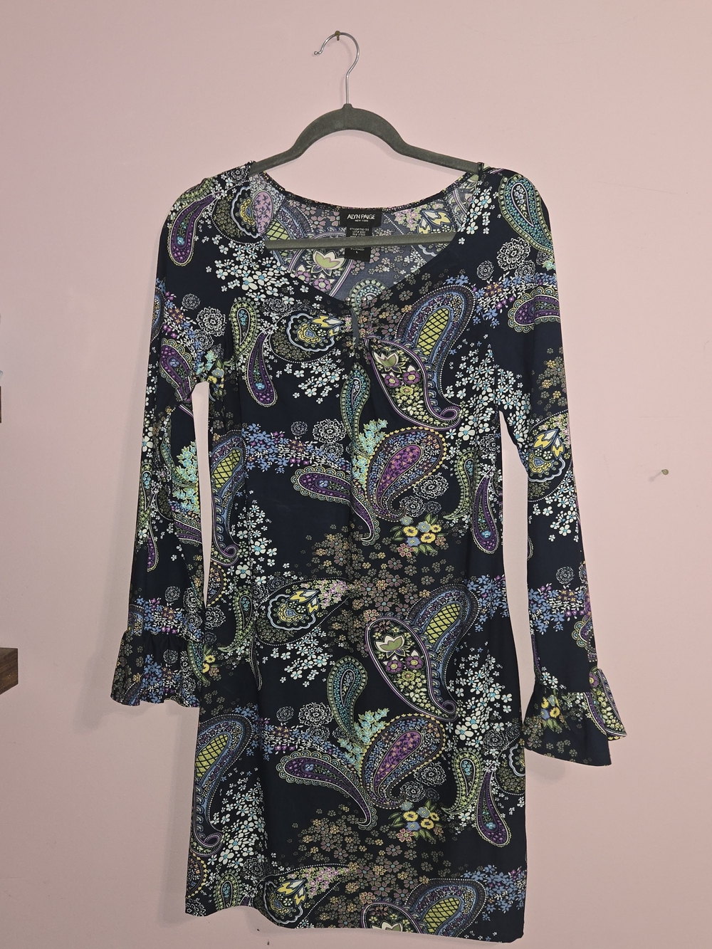Alyn Paige Whismy Vintage Midi Dress in Paisley, Navy, Green, Purple